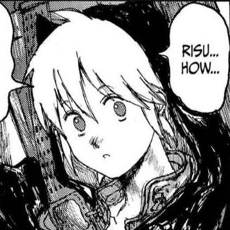 Manga panel of Nikaido from Dorohedoro, saying "Risu... how..."